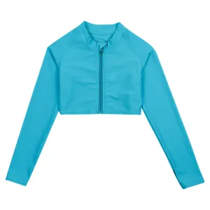 Girls Long Sleeve Crop Rash Guard | "Scuba Blue"