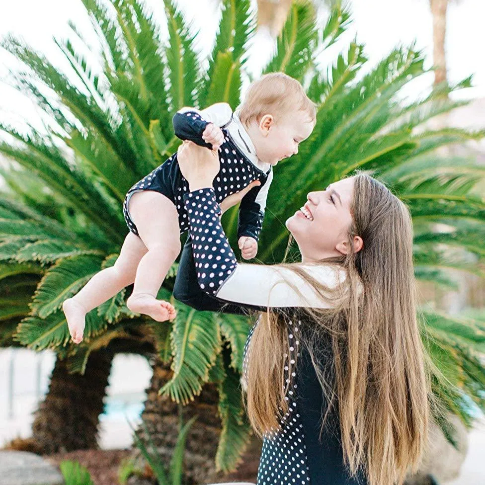 Girls Long Sleeve Surf Suit (One Piece Bodysuit) | "Black Polka Dot"