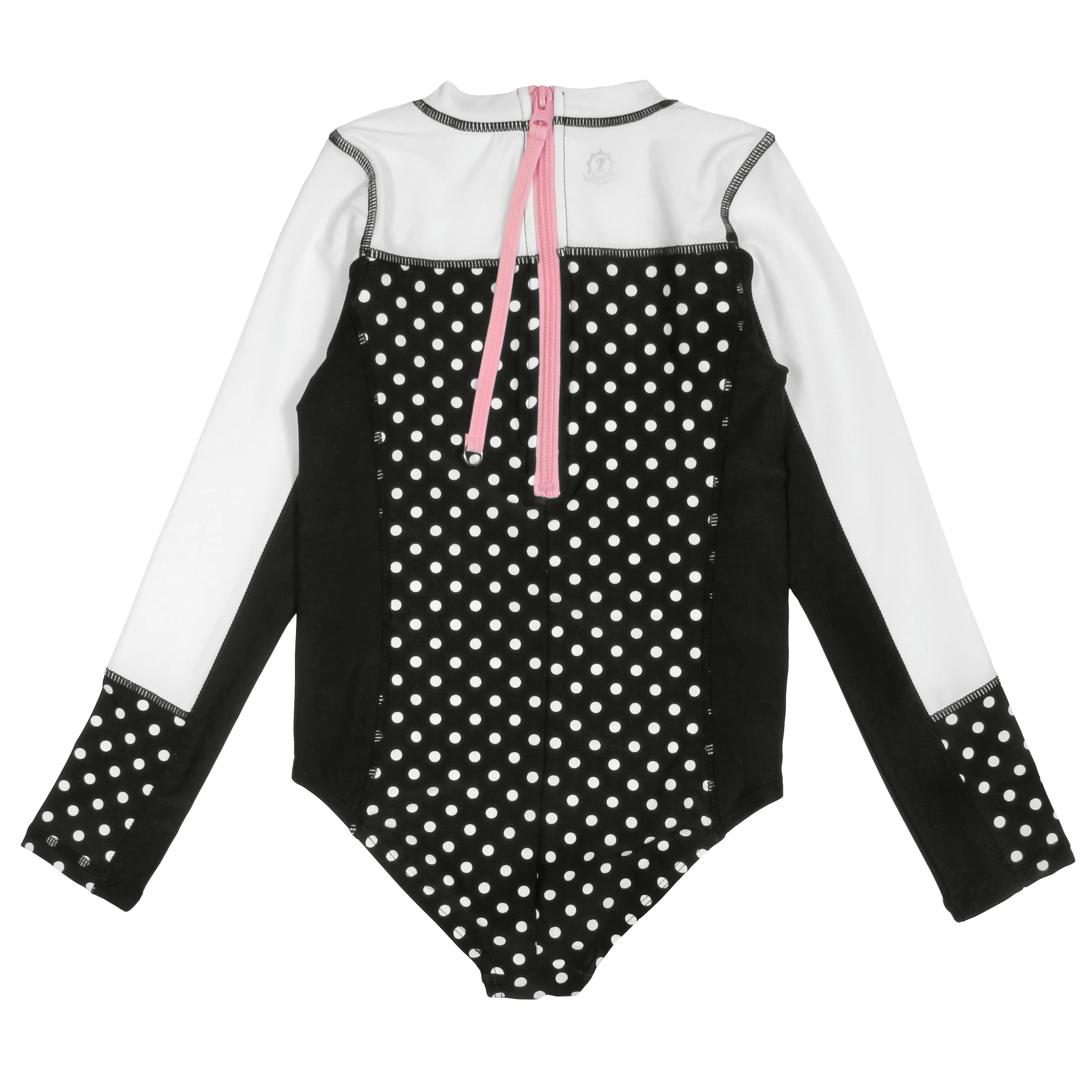 Girls Long Sleeve Surf Suit (One Piece Bodysuit) | "Black Polka Dot"