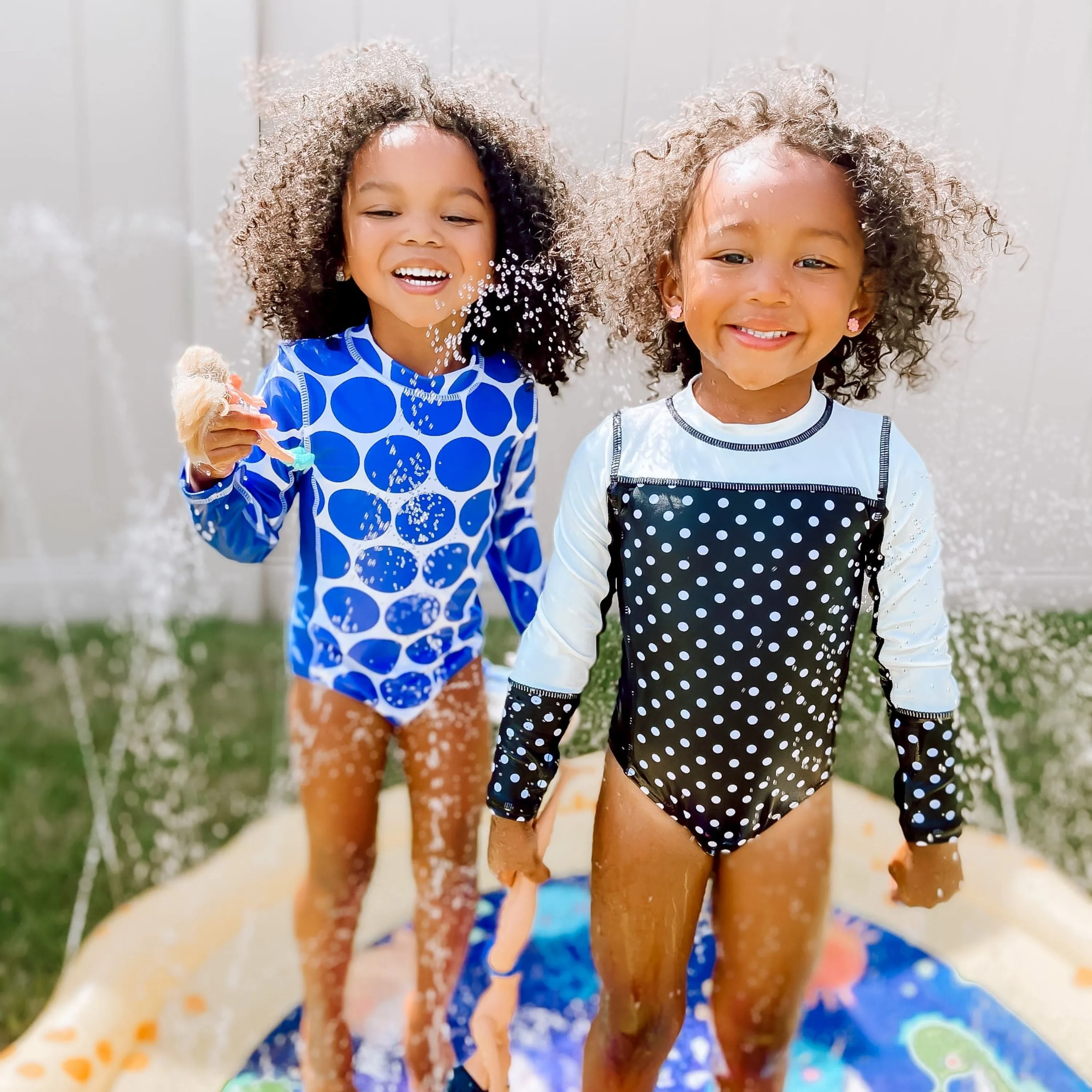 Girls Long Sleeve Surf Suit (One Piece Bodysuit) | "Black Polka Dot"