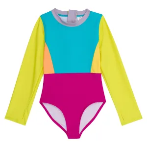 Girls Long Sleeve Surf Suit (One Piece Bodysuit) | "Color Pop"