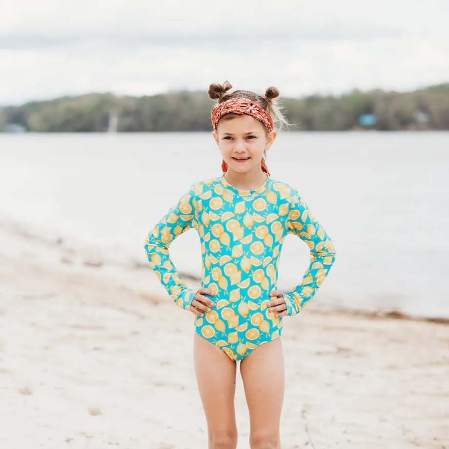 Girls Long Sleeve Surf Suit (One Piece Bodysuit) | "Lemons"