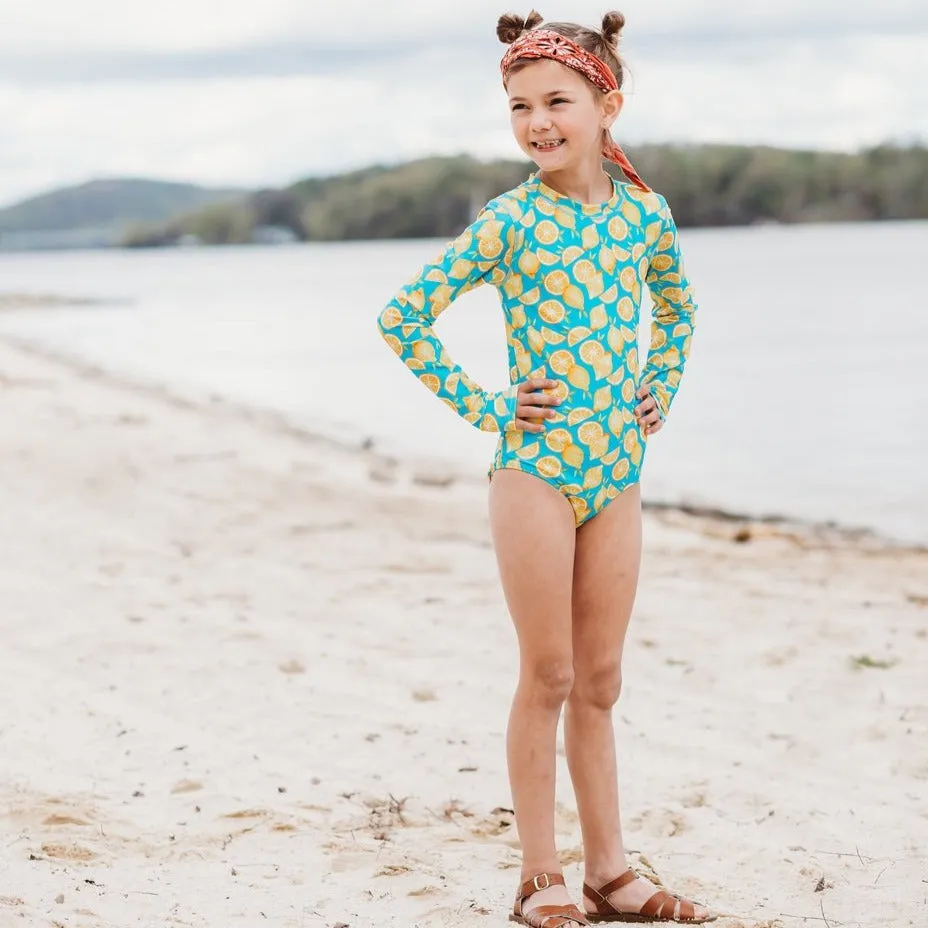 Girls Long Sleeve Surf Suit (One Piece Bodysuit) | "Lemons"