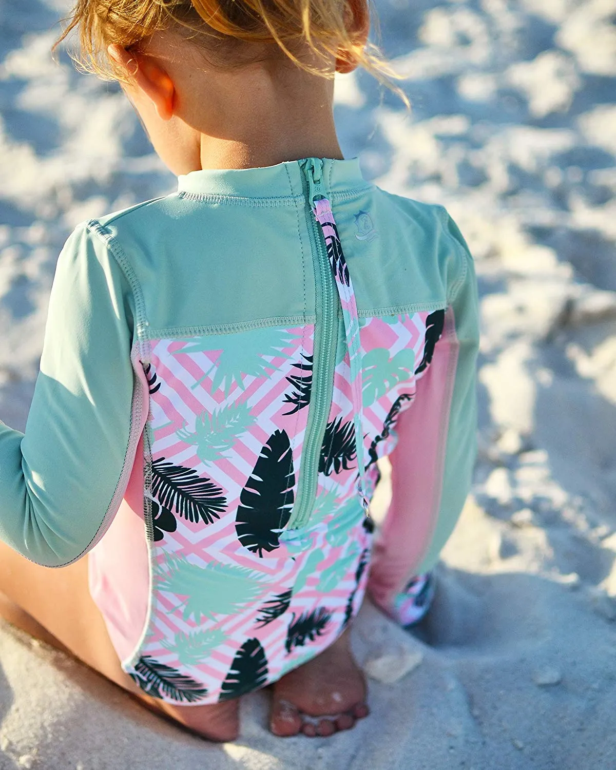 Girls Long Sleeve Surf Suit (One Piece Bodysuit) | "Palm Breeze"