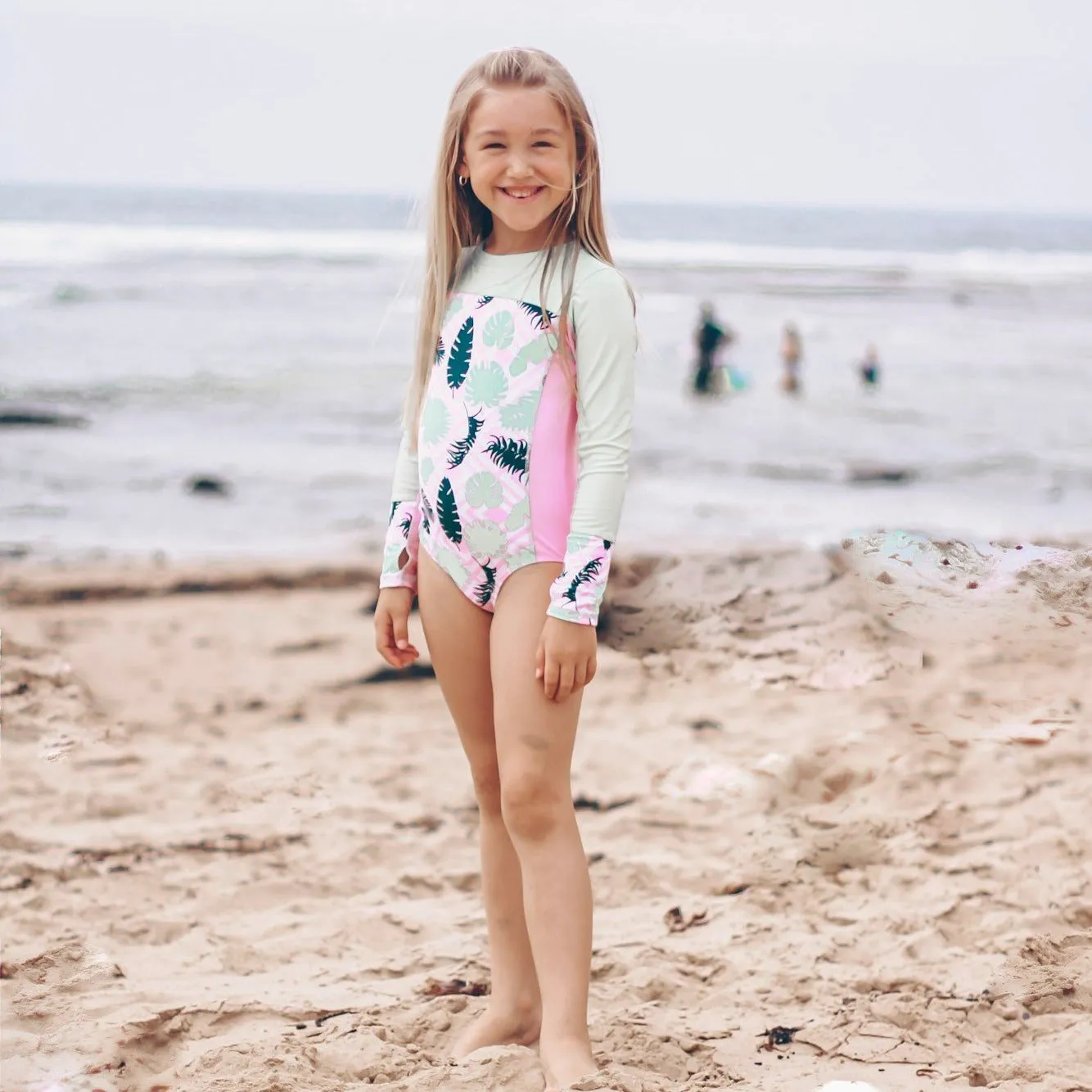 Girls Long Sleeve Surf Suit (One Piece Bodysuit) | "Palm Breeze"