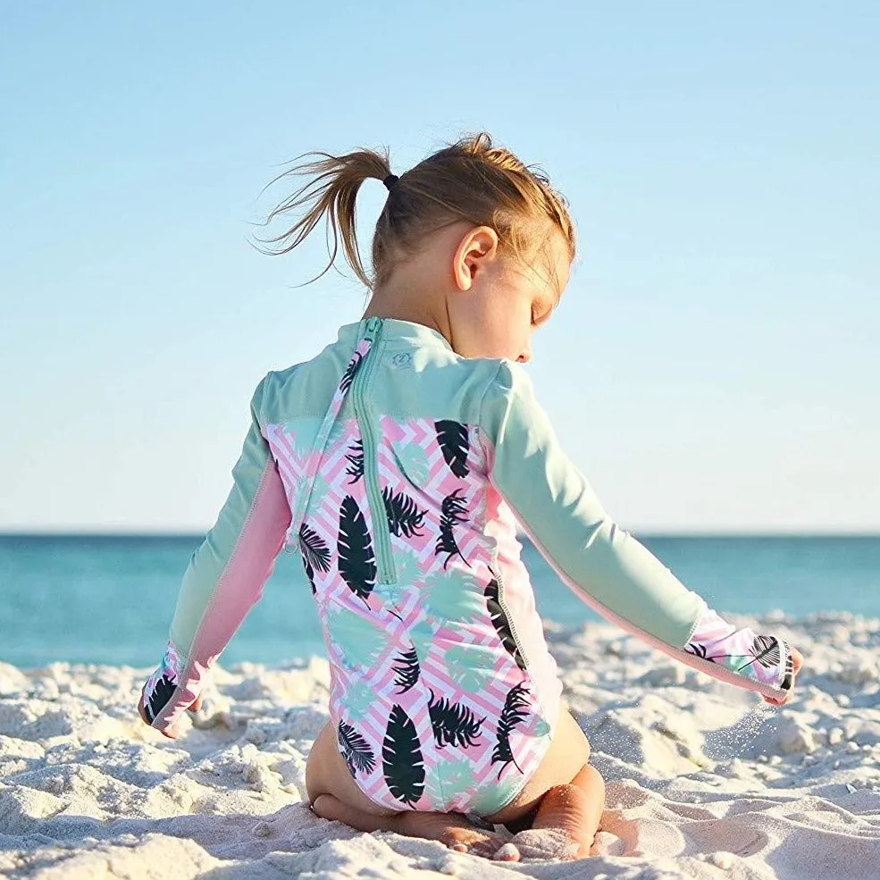 Girls Long Sleeve Surf Suit (One Piece Bodysuit) | "Palm Breeze"