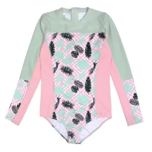 Girls Long Sleeve Surf Suit (One Piece Bodysuit) | "Palm Breeze"