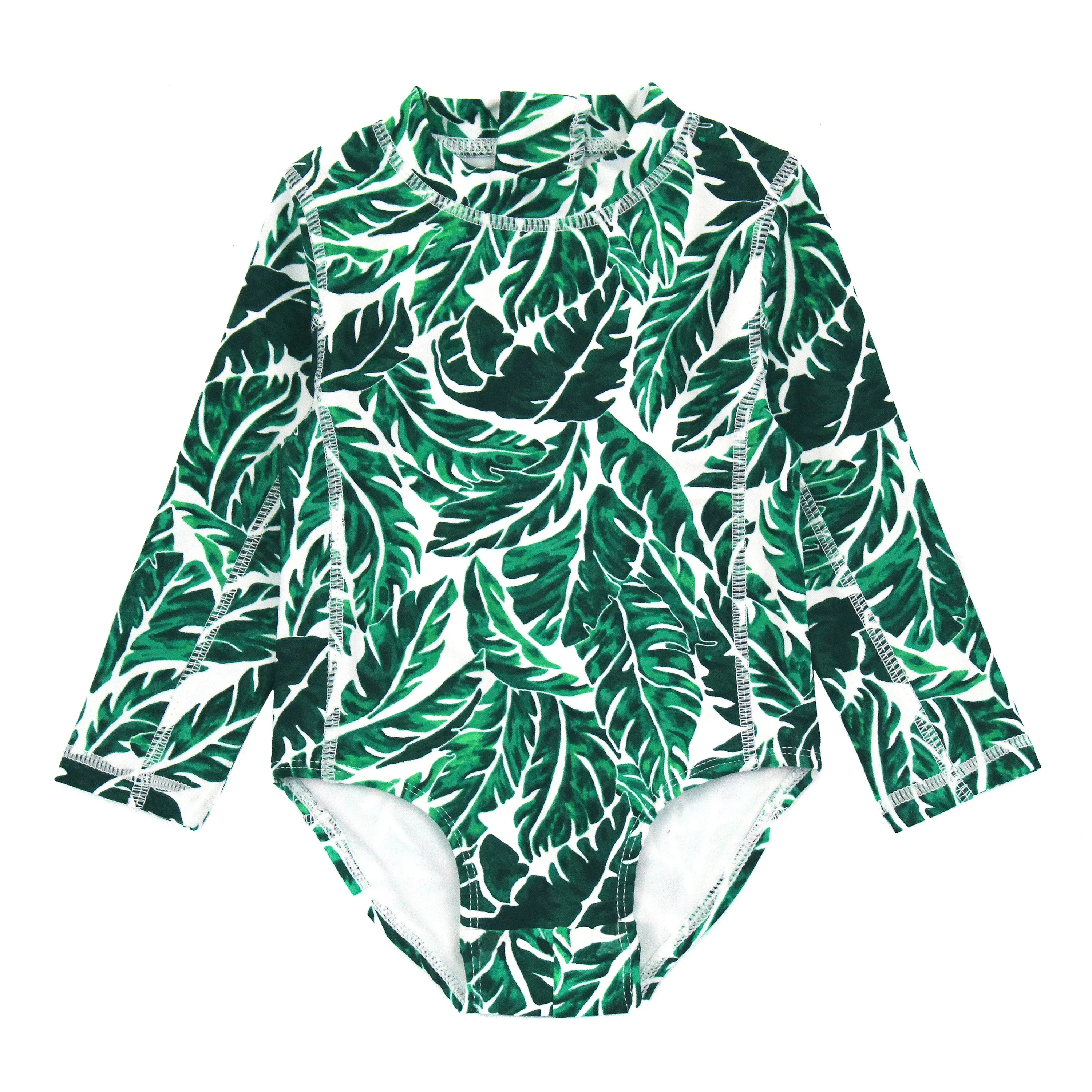 Girls Long Sleeve Surf Suit (One Piece Bodysuit) | "Palm Leaf"