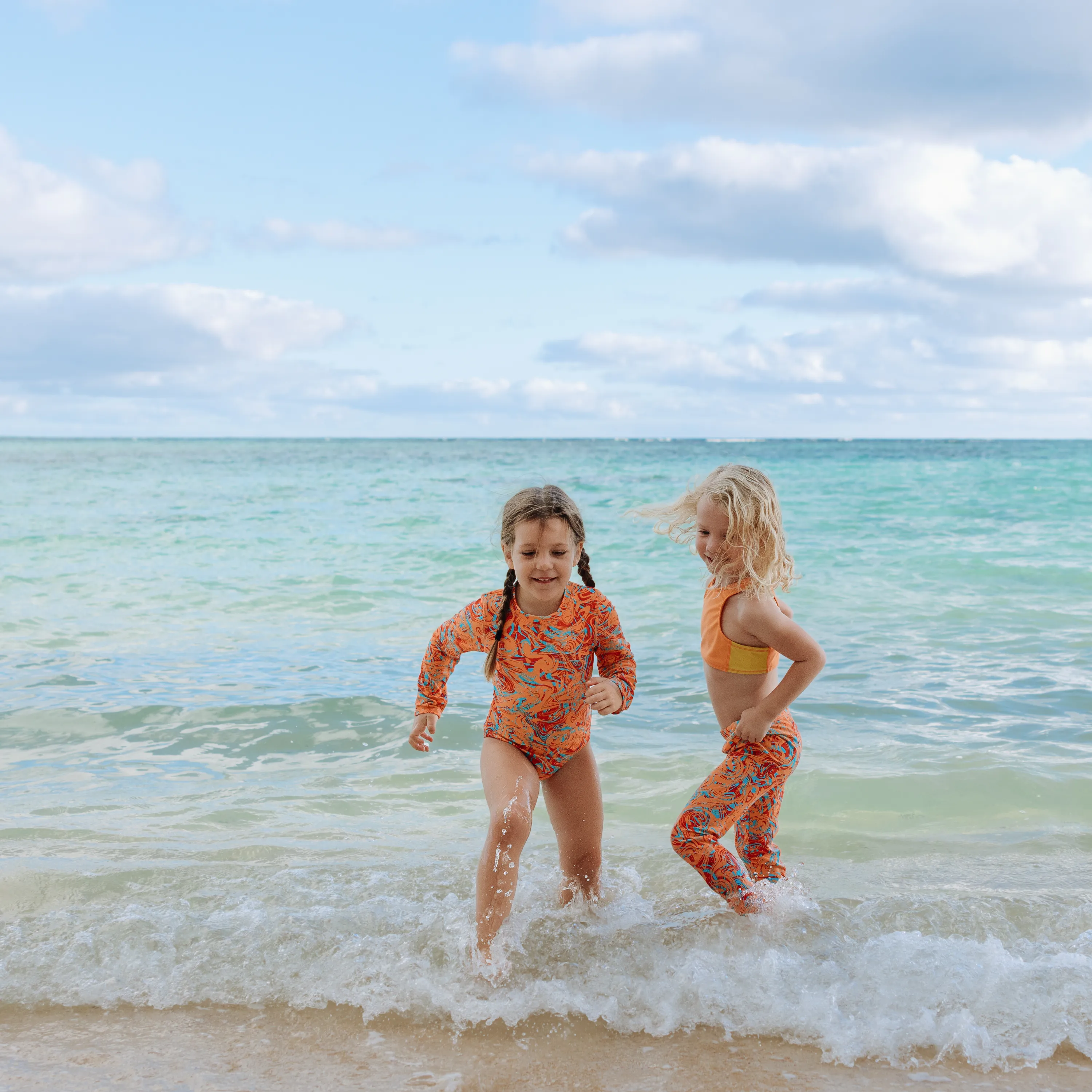 Girls Long Sleeve Surf Suit (One Piece Bodysuit) | "Swirl"