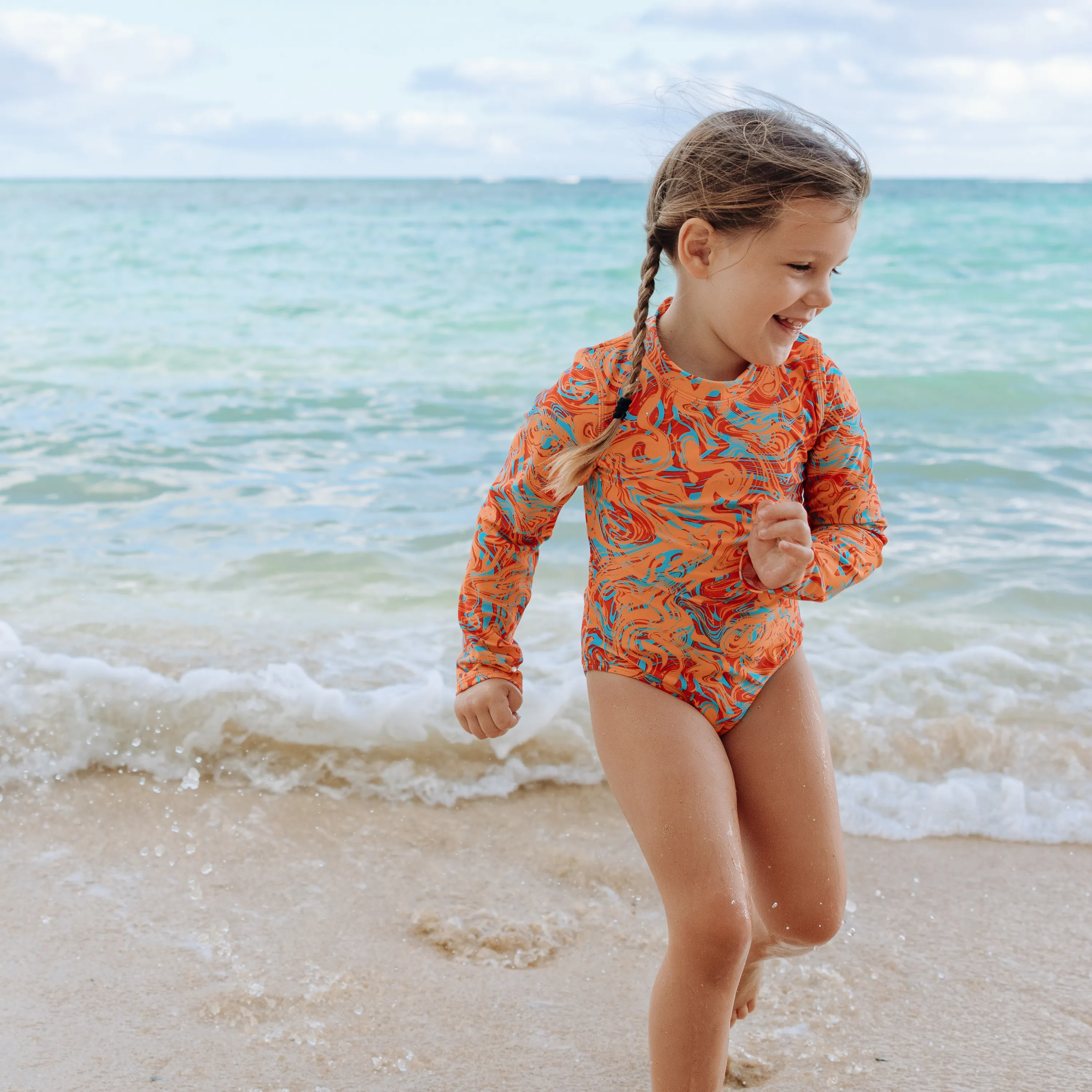 Girls Long Sleeve Surf Suit (One Piece Bodysuit) | "Swirl"