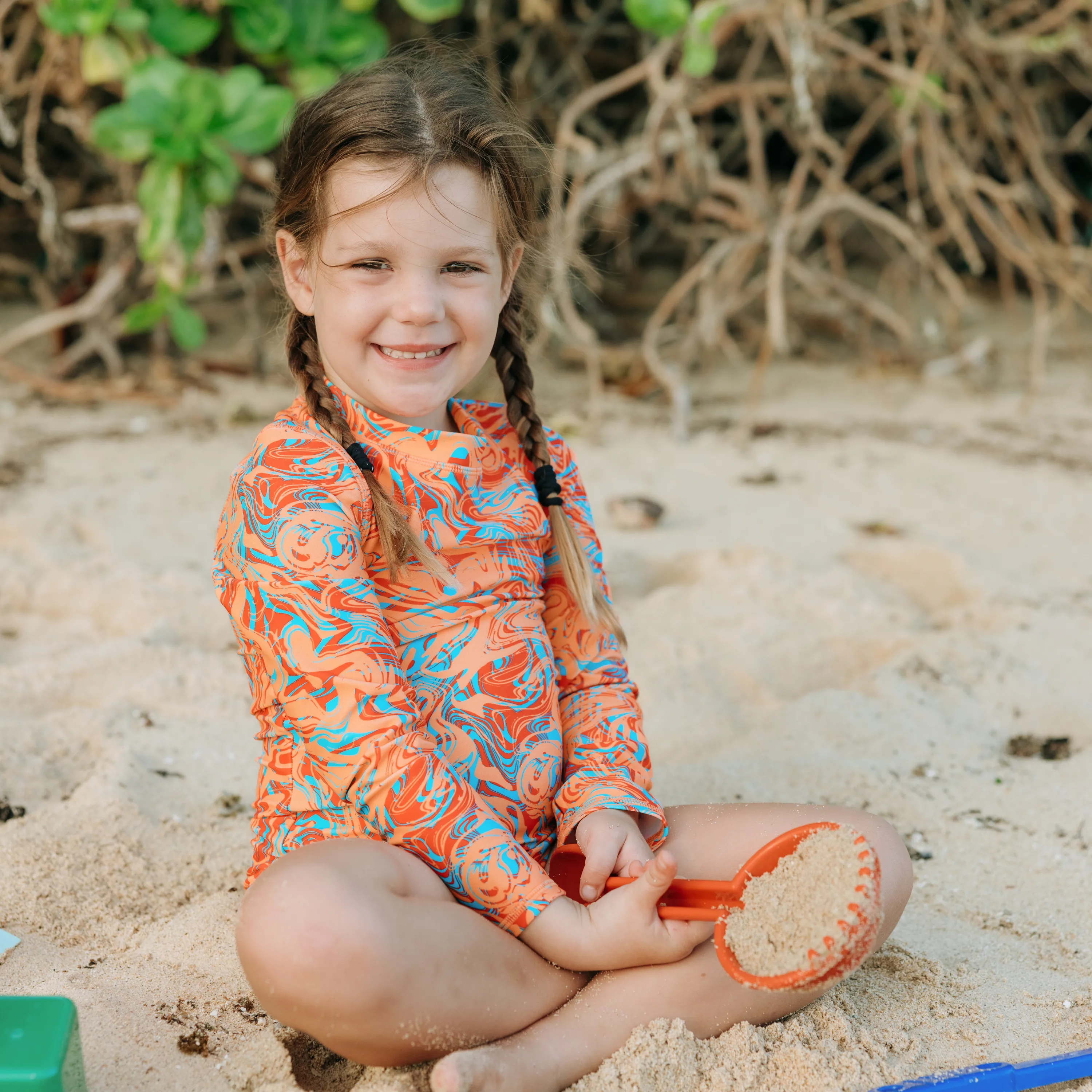 Girls Long Sleeve Surf Suit (One Piece Bodysuit) | "Swirl"