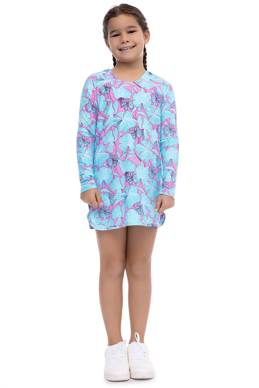 Girl's Seacoast Swim Cover-Up Dress | Tropical Orchid Botanical Floral