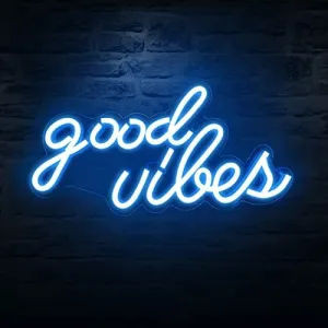 Good Vibes Neon Signs for Bedroom Wall Decor，Powered by USB Neon Light, Ice Blue Color,16"x7.9"x0.6"