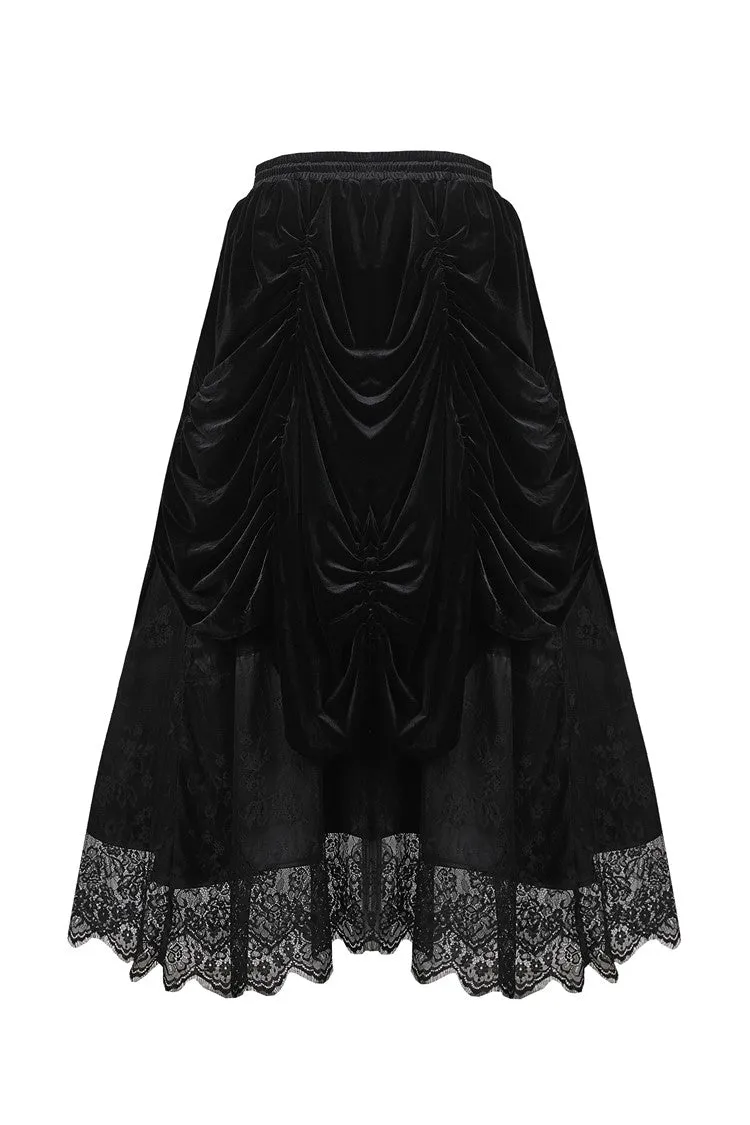 Gothic Black wave velvet lace maxi skirt KW133BK