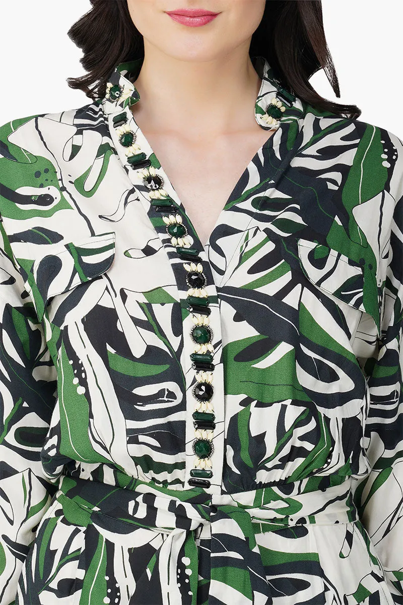 Green Birch Tropical Printed Jumpsuit