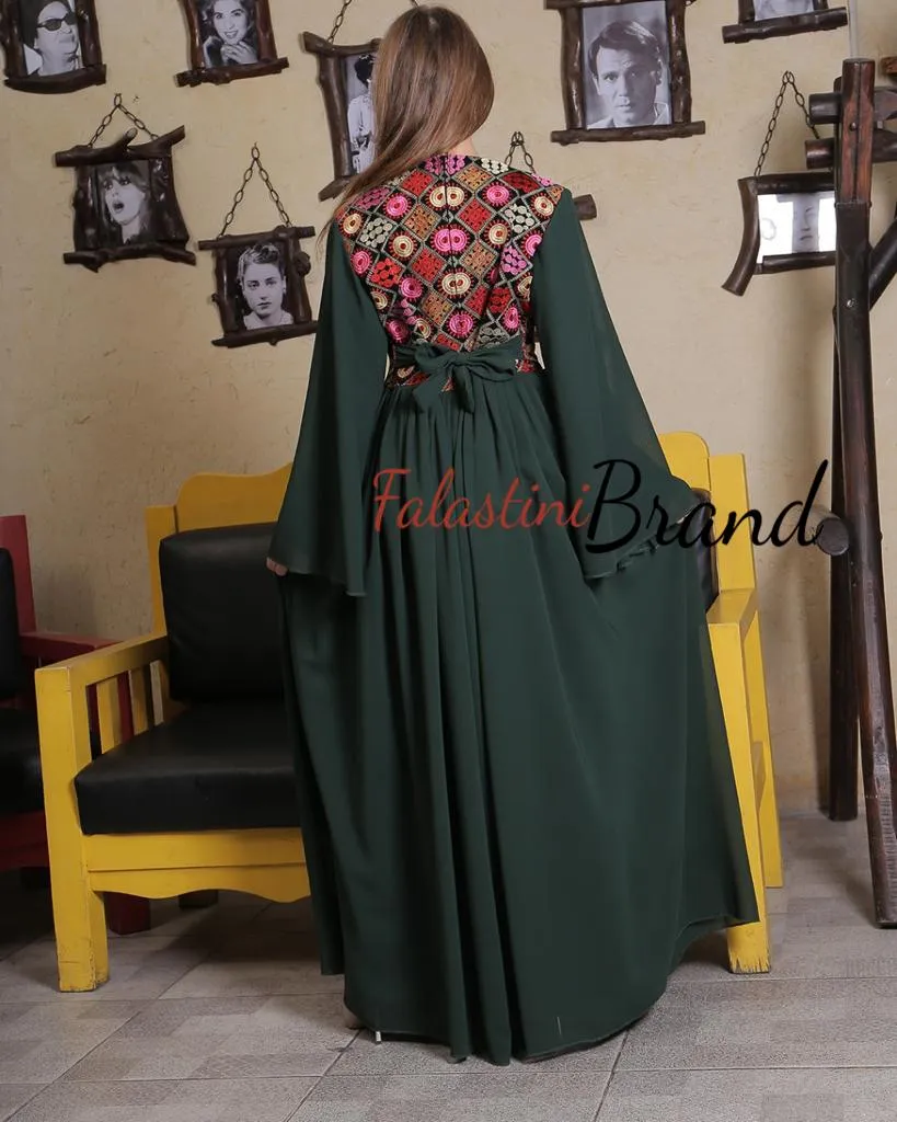 Green Floral Embroidered 2 Pieces Dress