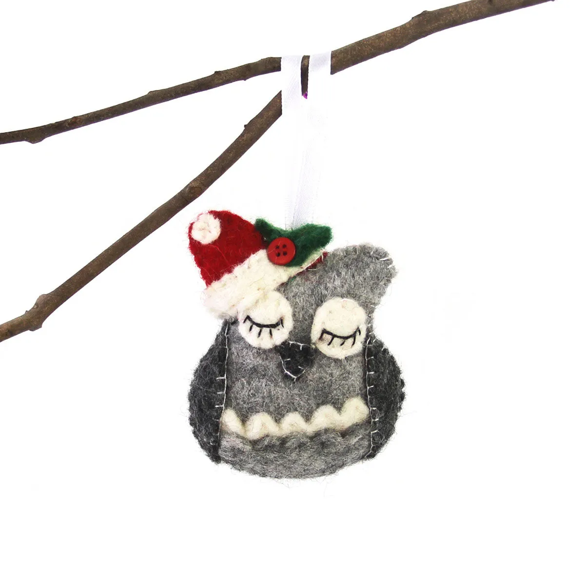 Hand Felted Christmas Ornament Owl Global Groove (H)