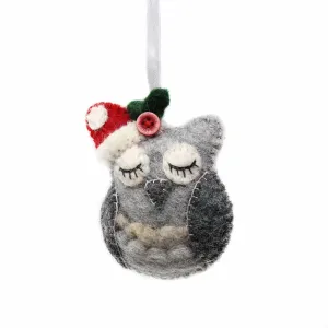 Hand Felted Christmas Ornament Owl Global Groove (H)