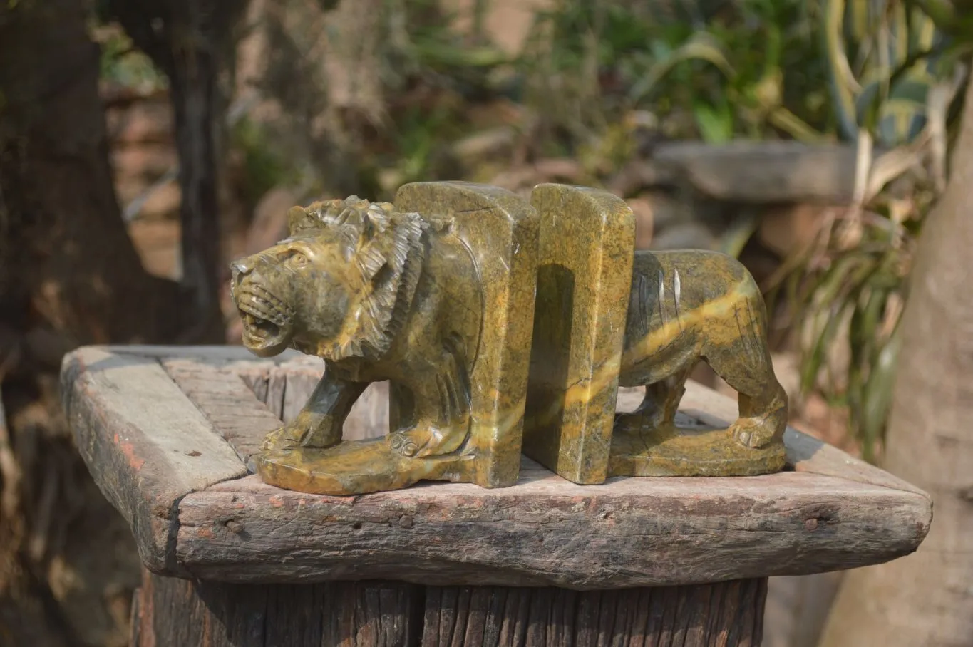 Hand Made Serpentine Lion Bookends x 2 From Zimbabwe