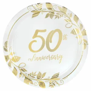 Happy 50th Anniversary 7in Round Metallic Lunch Plates 8 Ct