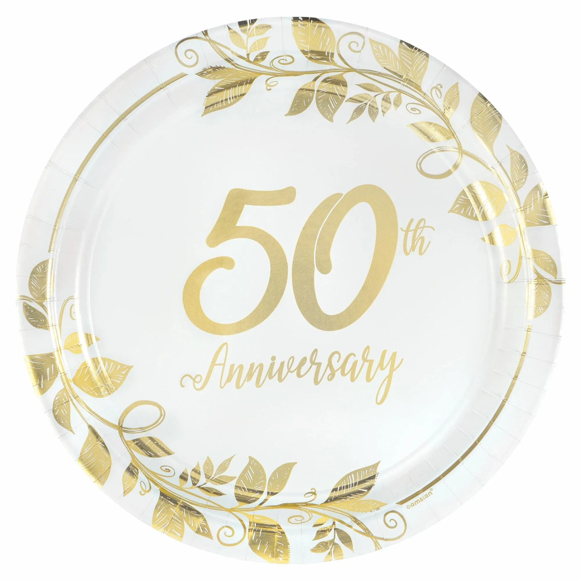 Happy 50th Anniversary 7in Round Metallic Lunch Plates 8 Ct