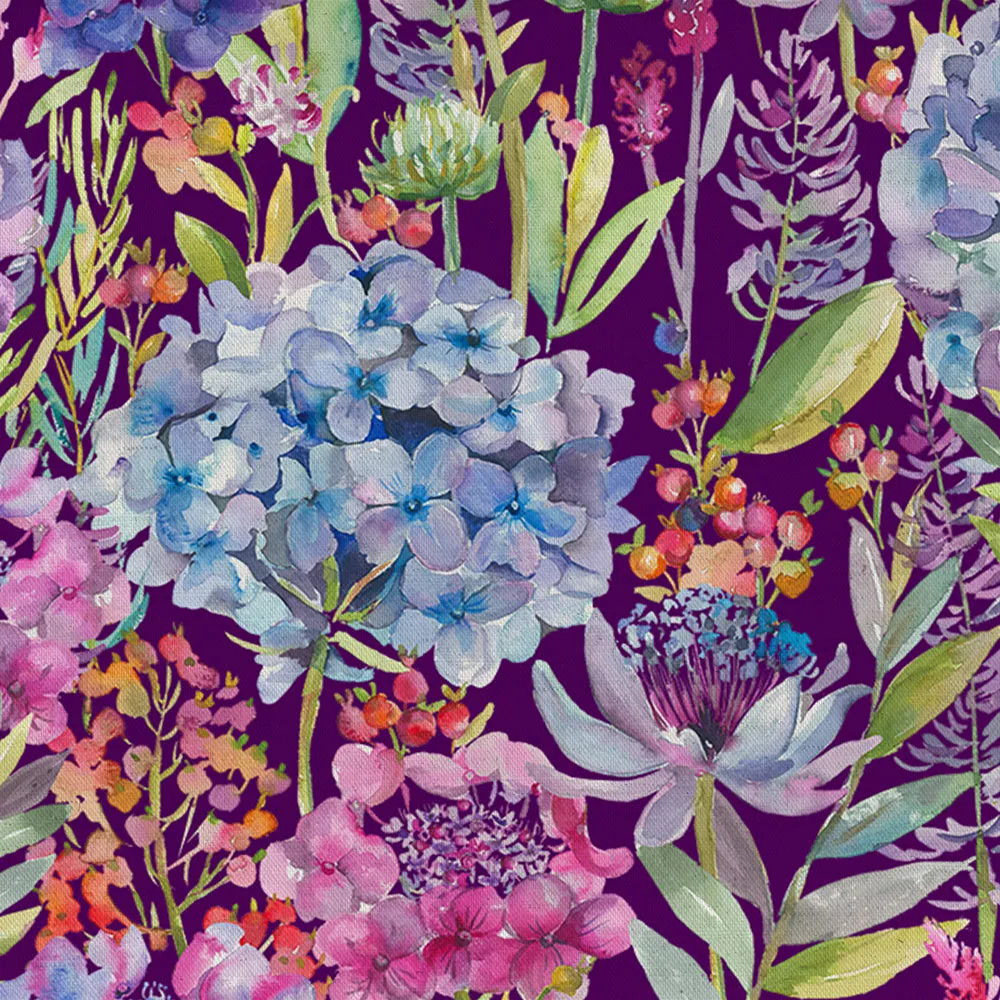 Hydrangea Printed Cotton Poplin Apparel Fabric (By The Metre) Plum