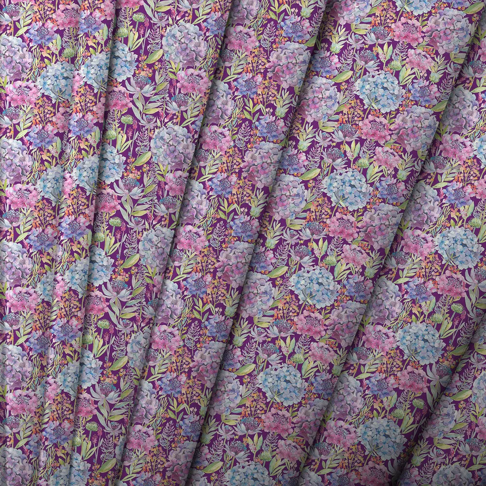 Hydrangea Printed Cotton Poplin Apparel Fabric (By The Metre) Plum