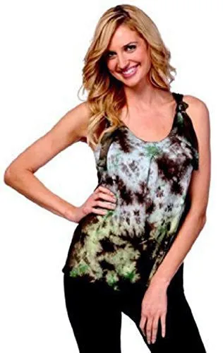 IDI Sleeveless Tank Top with Knotted Strap Detail- Tie Dye Print