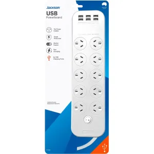 Jackson Surge Protected Board w/ 10 x Power Socket, 6 x USB-A Outlets