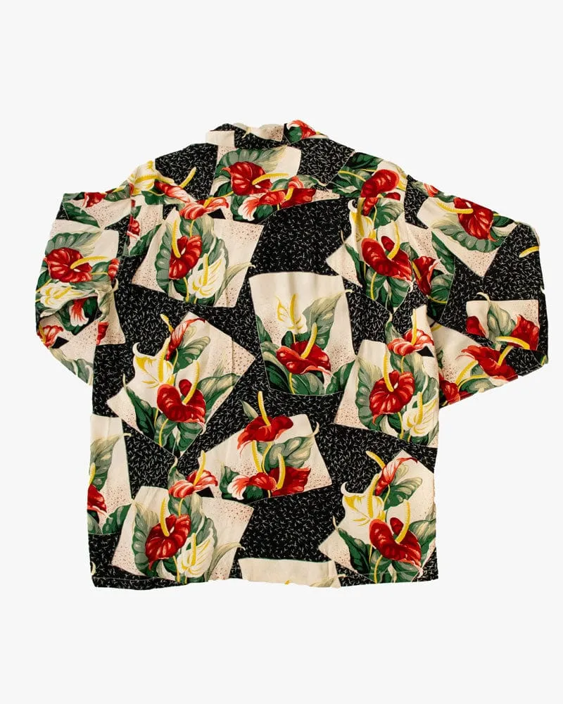 Japanese Repro Shirt, Aloha Long Sleeve, Sun Surf Brand, Red Floral - M