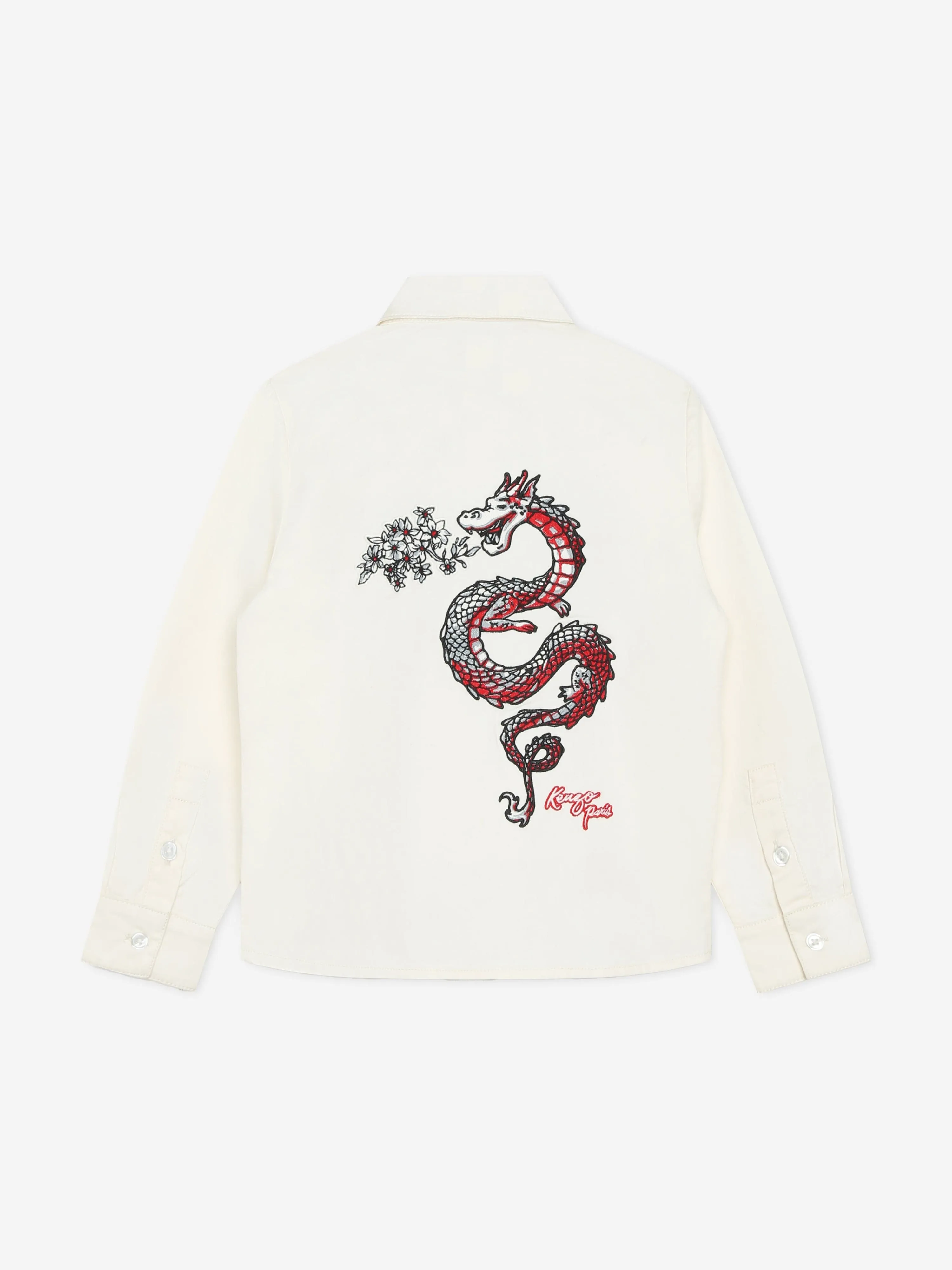 KENZO Boys Embroidered Dragon Shirt in Ivory