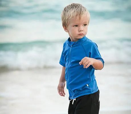 Kids Short Sleeve Zipper Rash Guard Swim Shirt | “Blue”