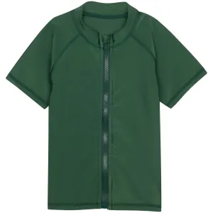 Kids Short Sleeve Zipper Rash Guard Swim Shirt | “Hunter Green”