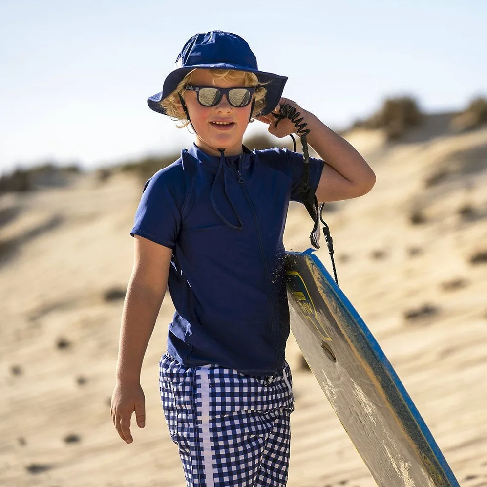 Kids Short Sleeve Zipper Rash Guard Swim Shirt | “Navy”