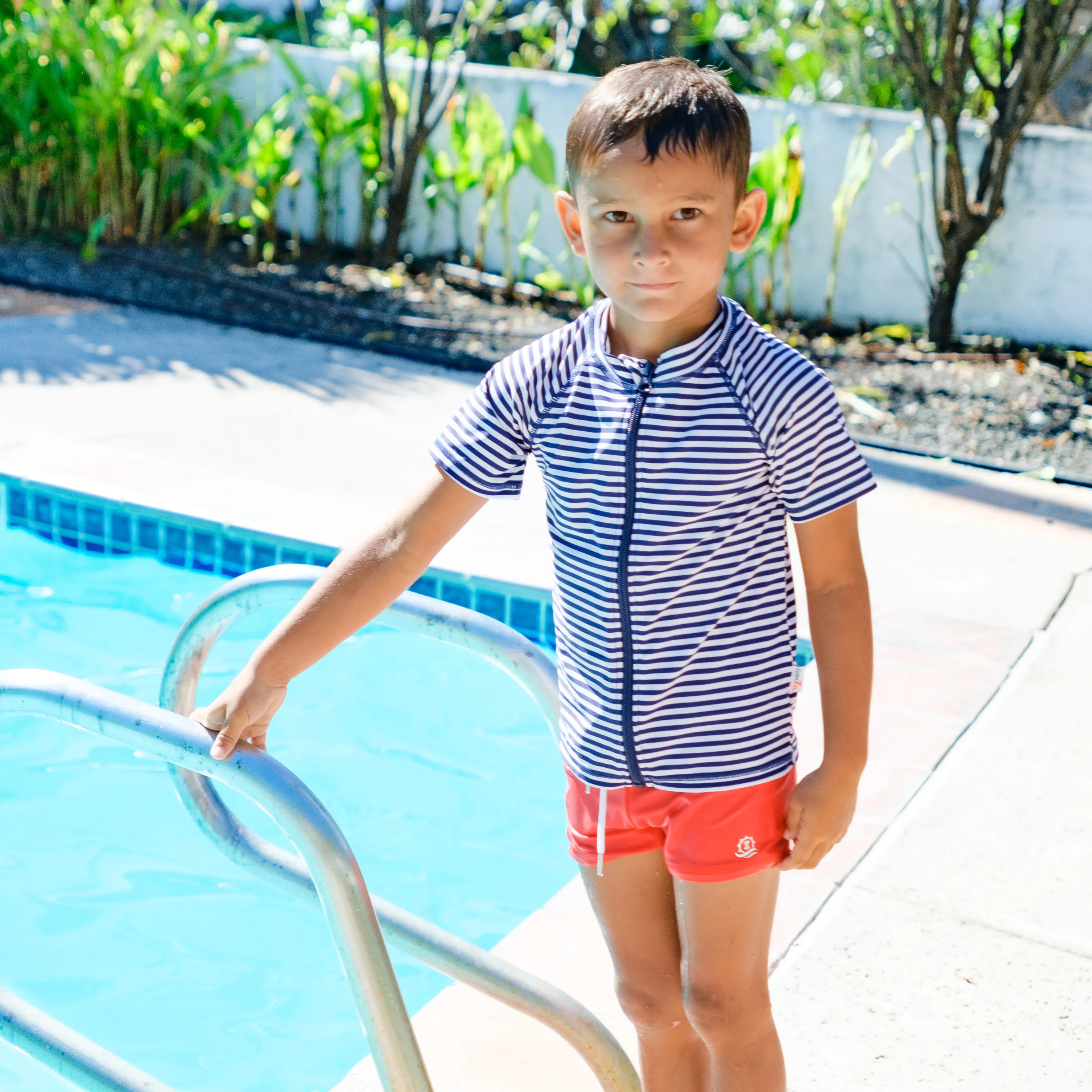 Kids Short Sleeve Zipper Rash Guard Swim Shirt | “Stunner”