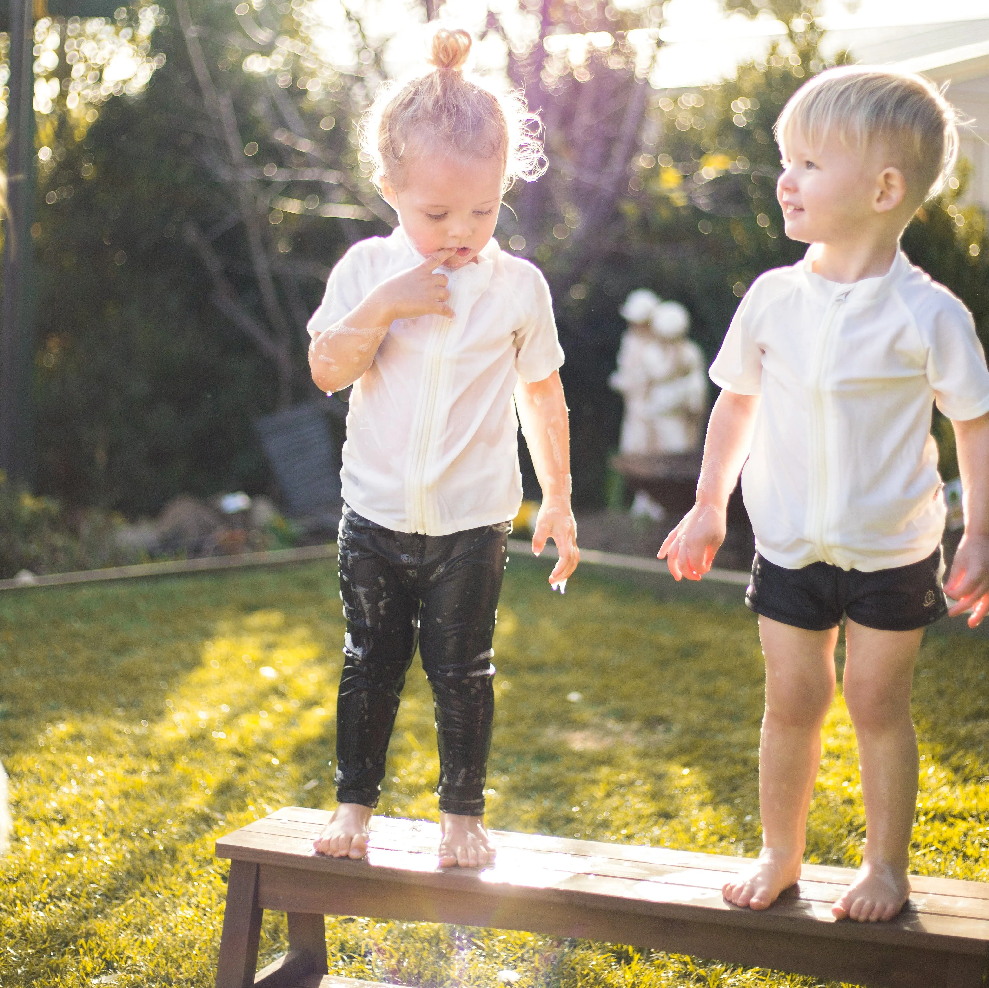 Kids Short Sleeve Zipper Rash Guard Swim Shirt | “White”