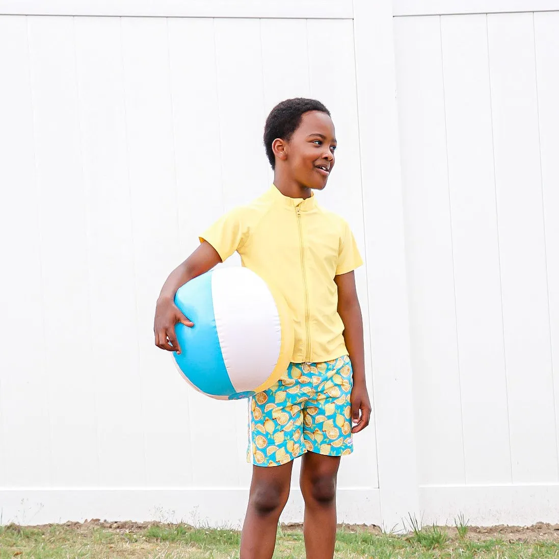 Kids Short Sleeve Zipper Rash Guard Swim Shirt | “Yellow”