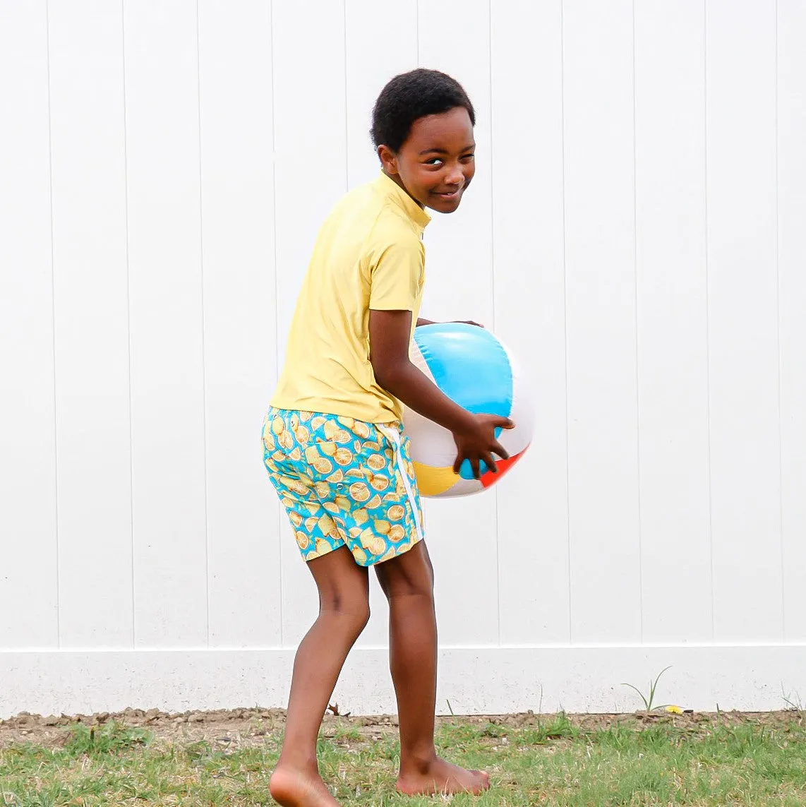 Kids Short Sleeve Zipper Rash Guard Swim Shirt | “Yellow”