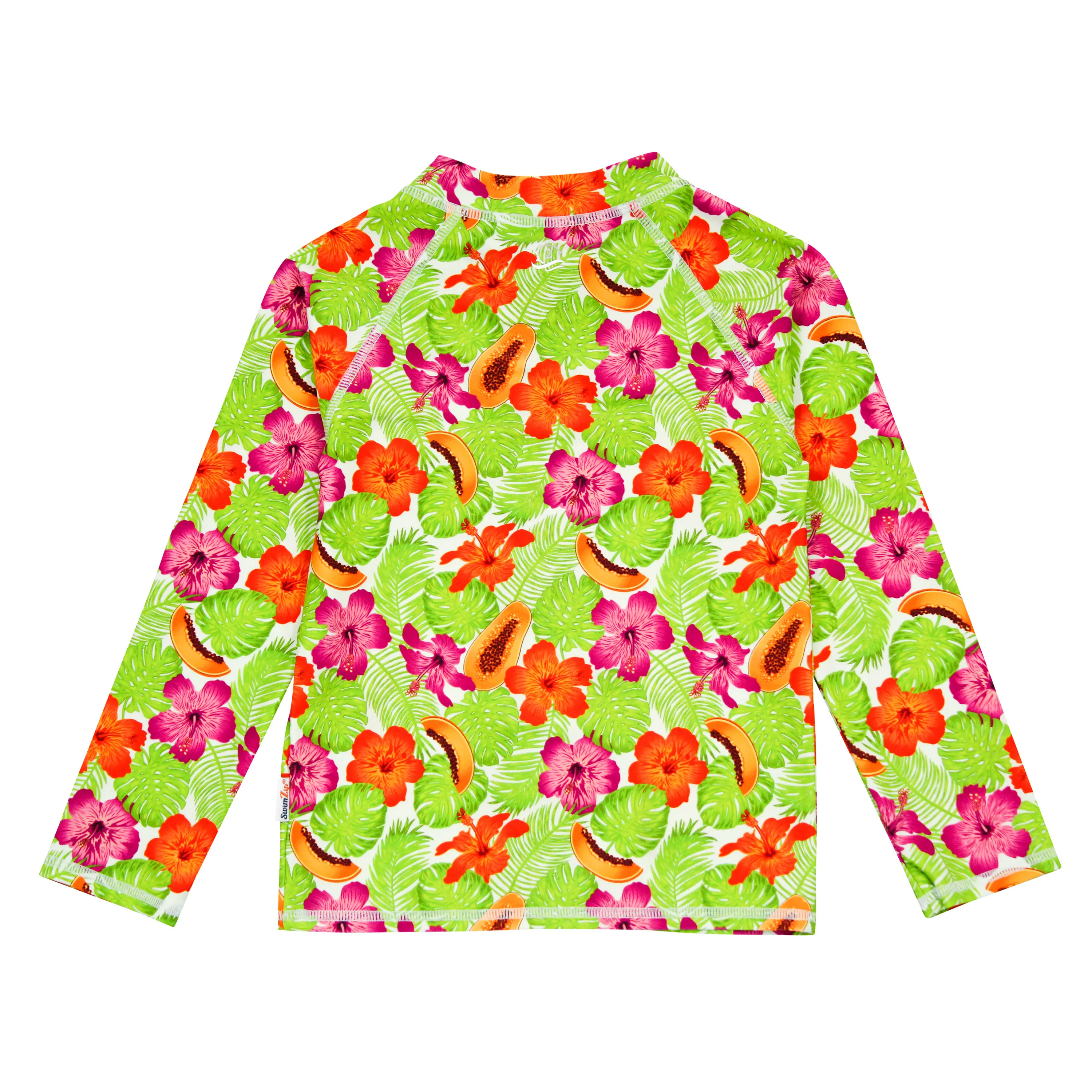 Kids UPF 50  Long Sleeve Zipper Rash Guard Swim Shirt | "Hibiscus"