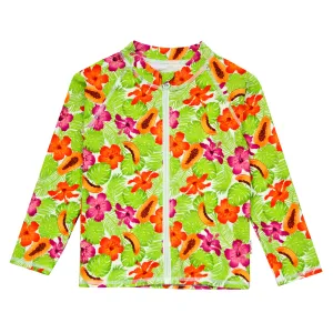 Kids UPF 50  Long Sleeve Zipper Rash Guard Swim Shirt | "Hibiscus"