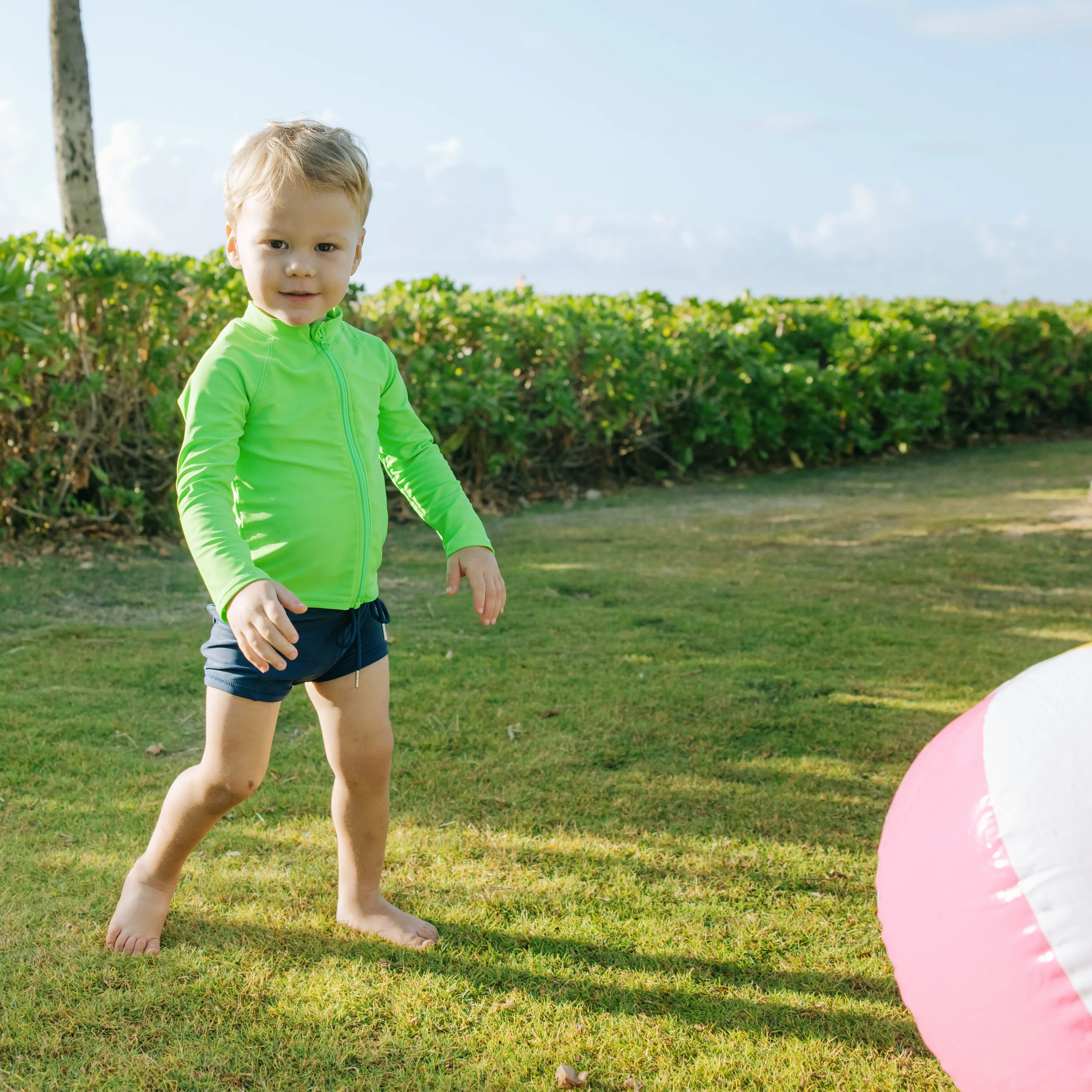 Kids UPF 50  Long Sleeve Zipper Rash Guard Swim Shirt | "Neon Green"