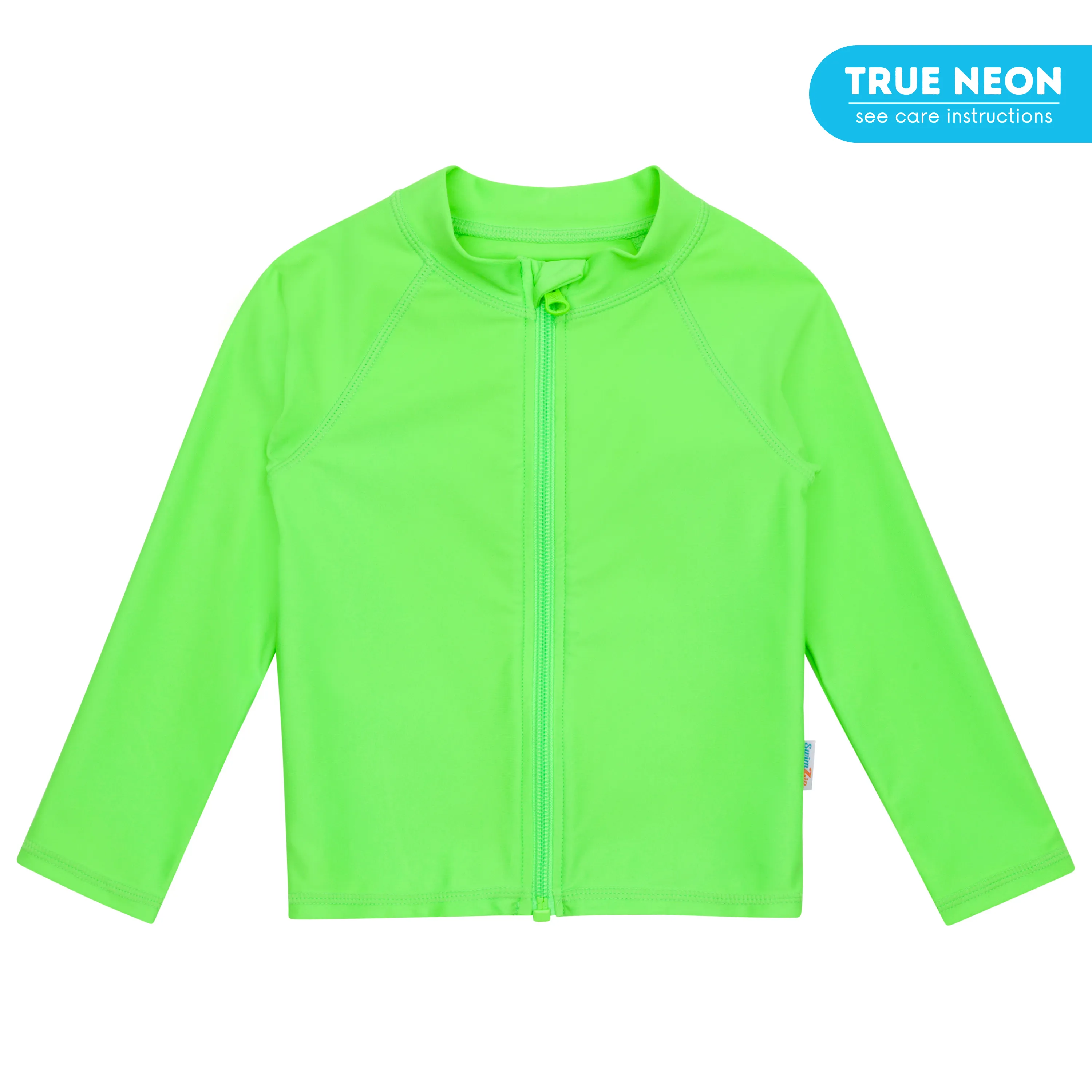 Kids UPF 50  Long Sleeve Zipper Rash Guard Swim Shirt | "Neon Green"