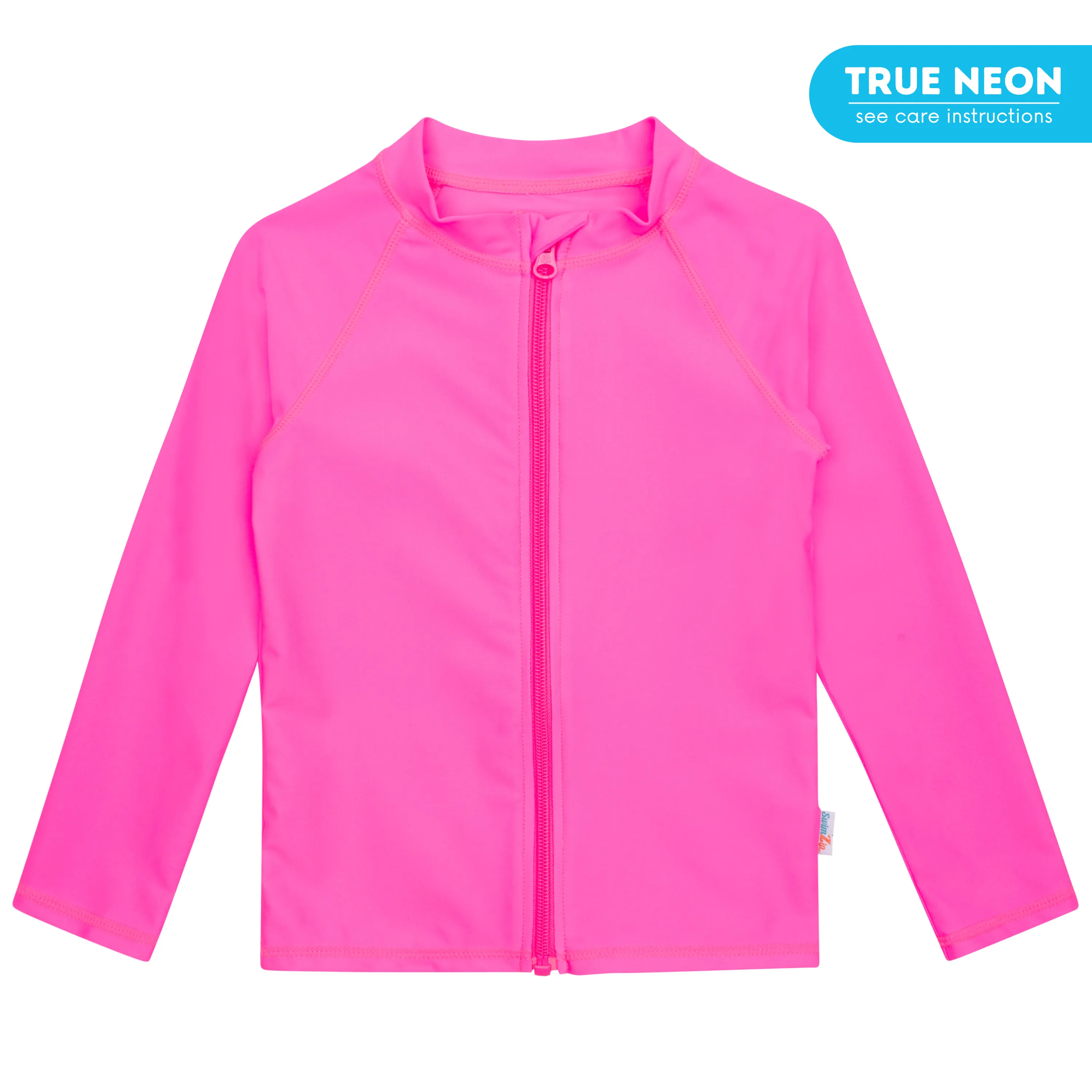 Kids UPF 50  Long Sleeve Zipper Rash Guard Swim Shirt | "Neon Pink"