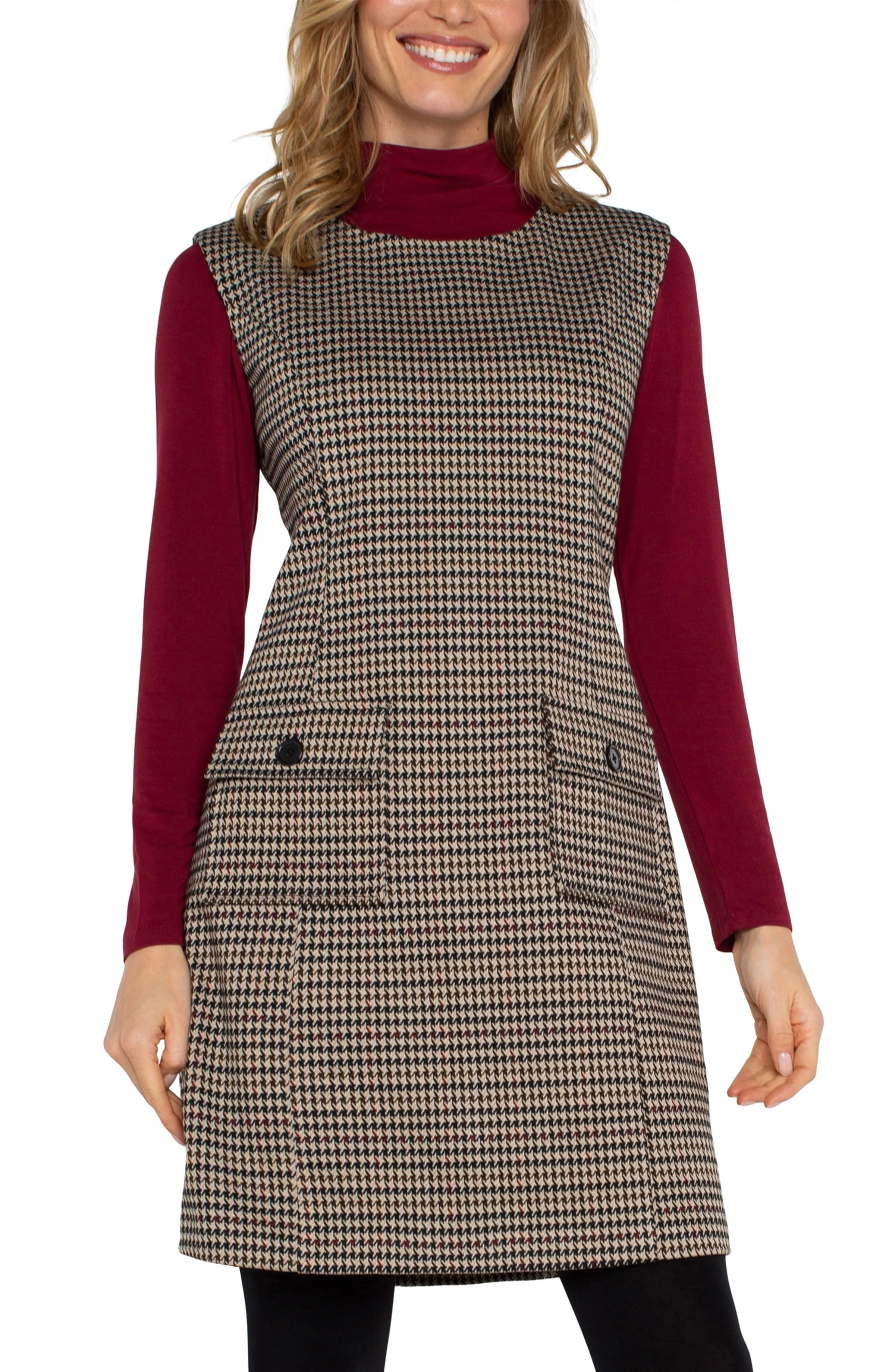 Liverpool Sleeveless Shift Dress (Black Tan Houndstooth)