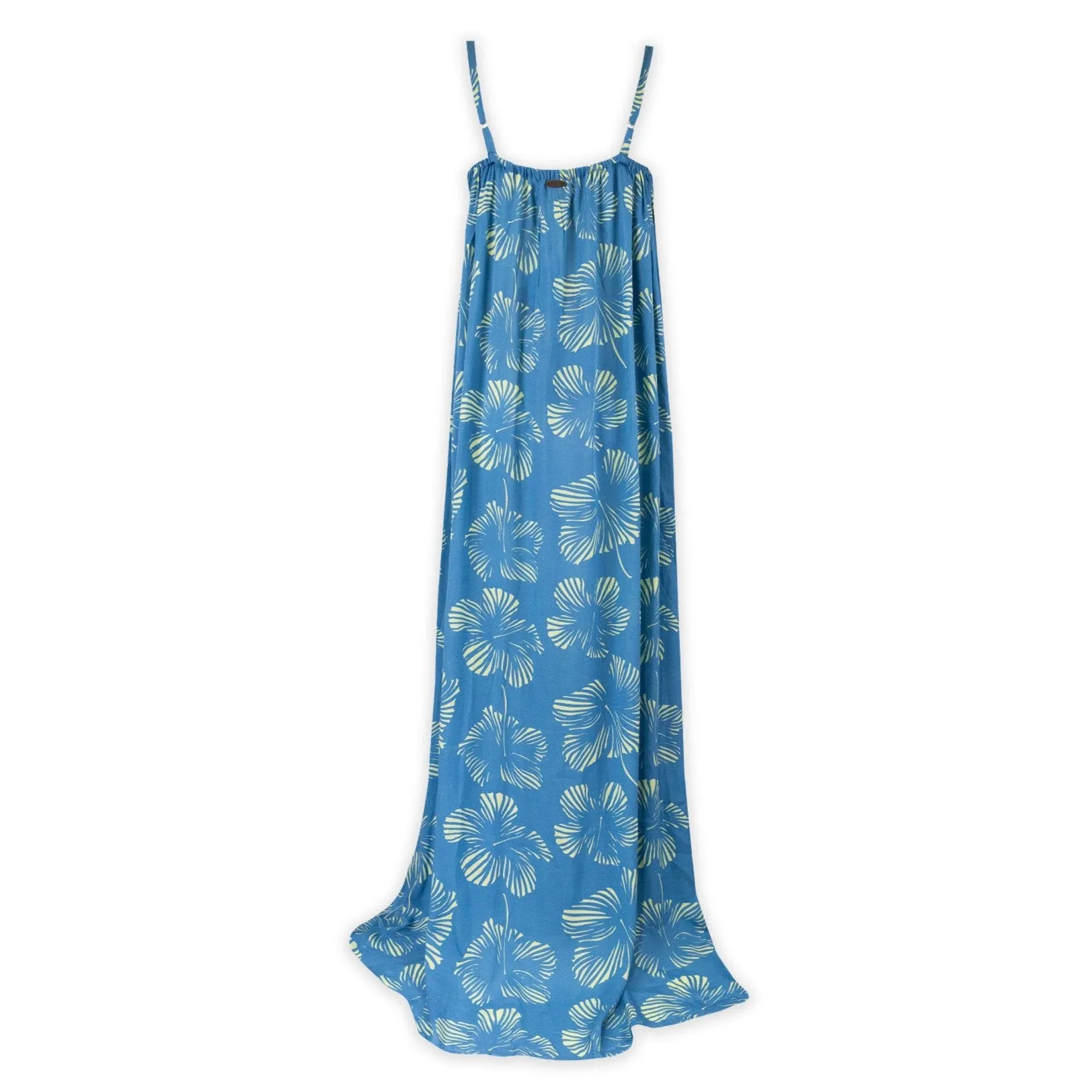 Long Bali Dress with Hibiscus Print- Palace Blue & Nile Green