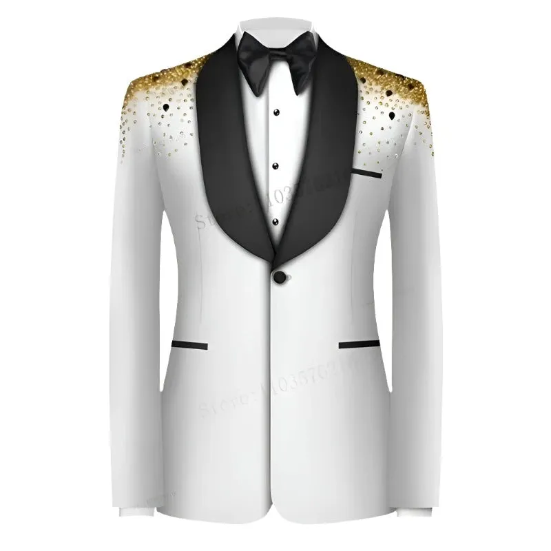 Luxury Satin Beaded Shoulder Tuxedo