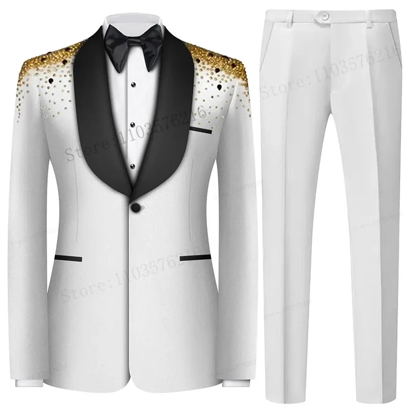 Luxury Satin Beaded Shoulder Tuxedo