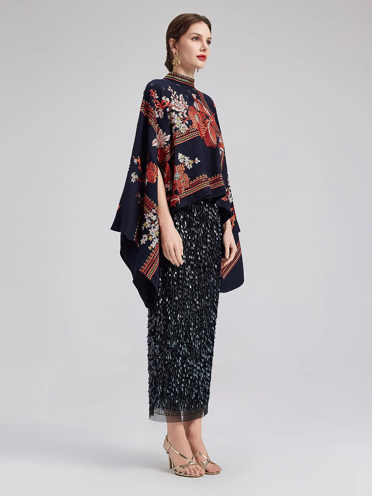 Magpie Embroidered Chinese-Inspired Cape Blouses