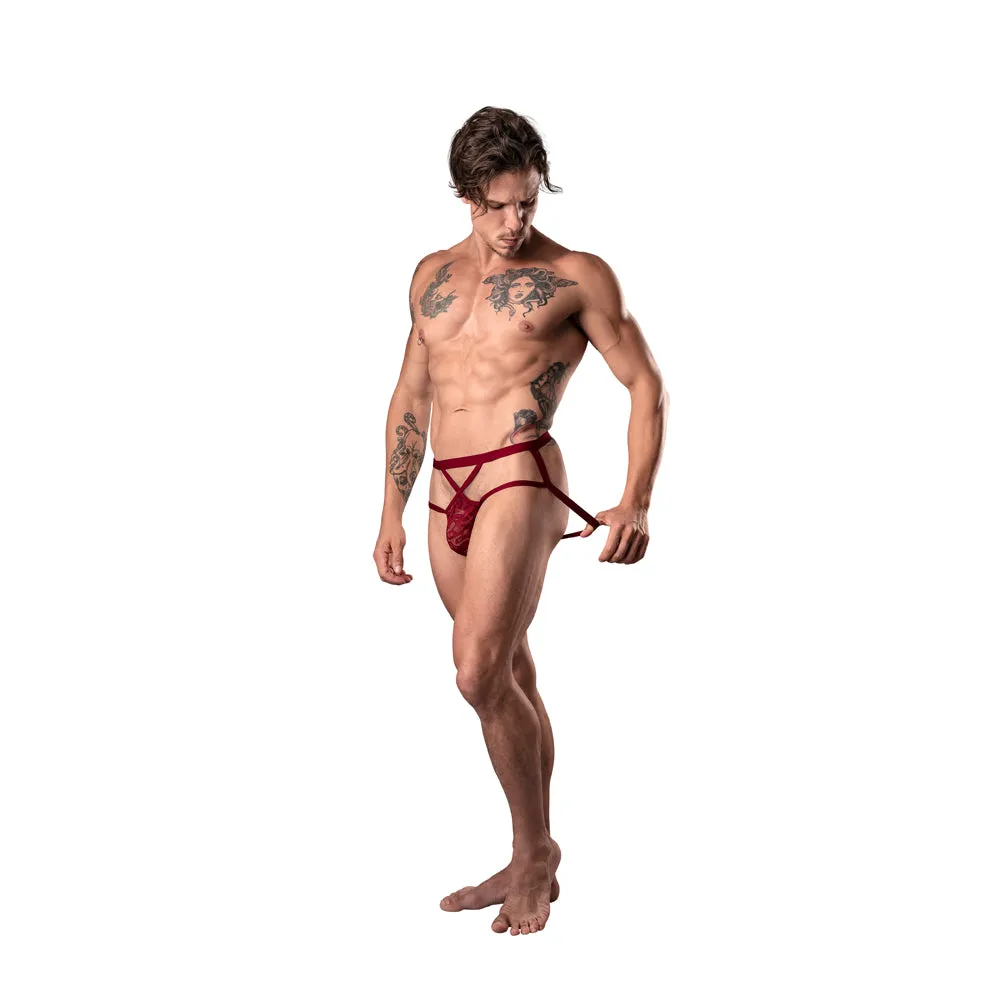 Male Power Lucifer Strappy Jock Burgundy L/XL