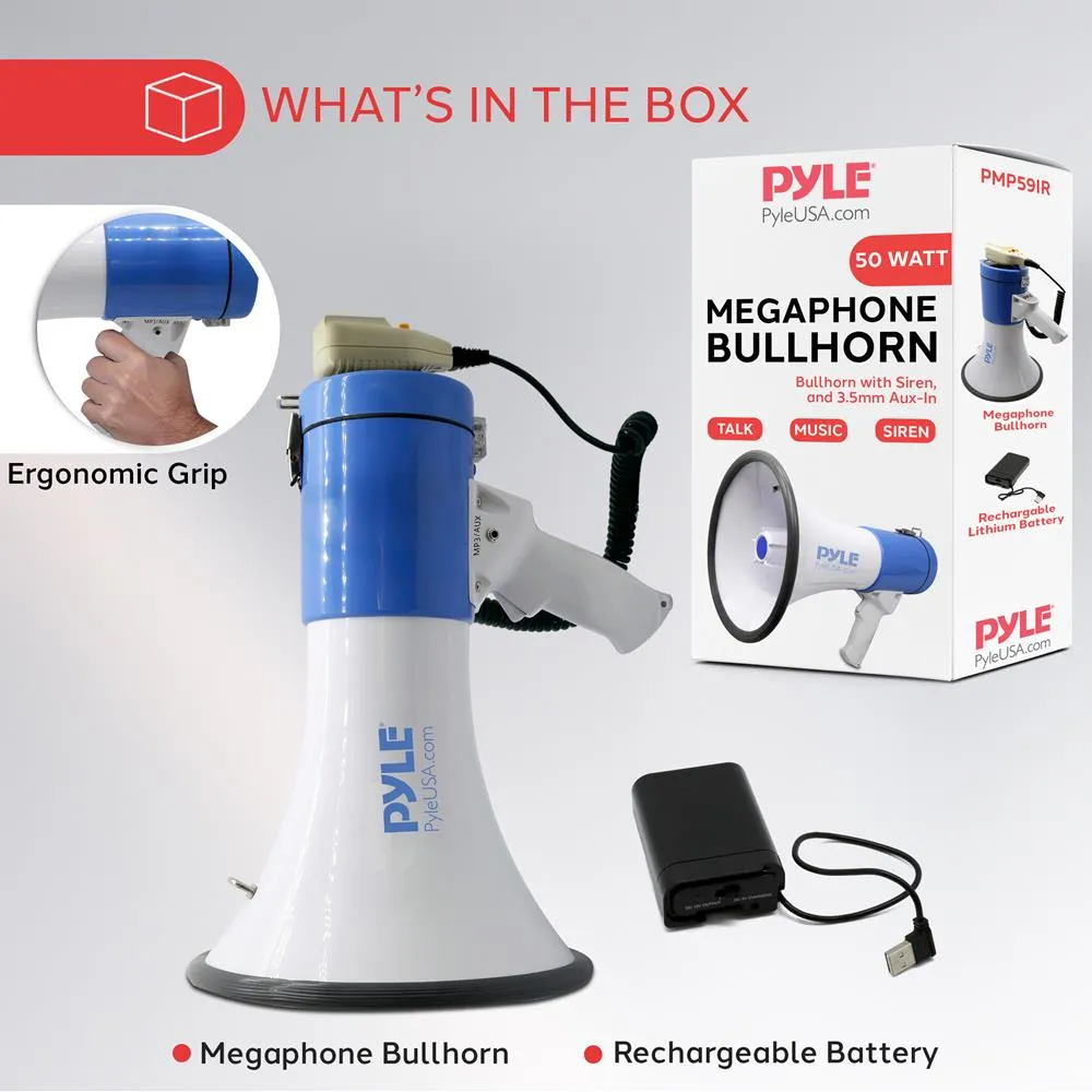 Megaphone Speaker System With Built-In Rechargeable Battery, Handheld Microphone, Aux (3.5Mm) Input, Record & Replay Mode